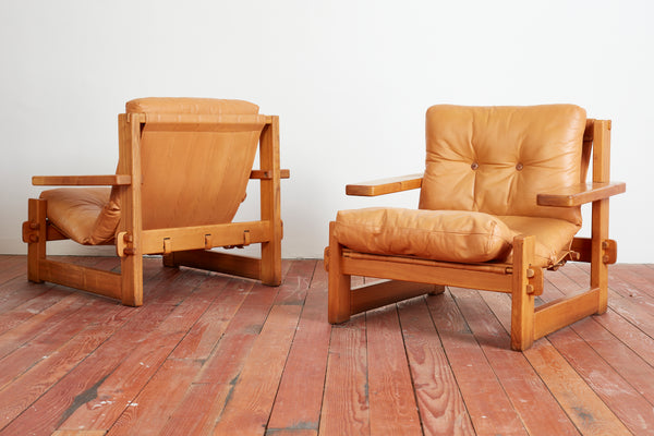 French Oak Leather Chairs