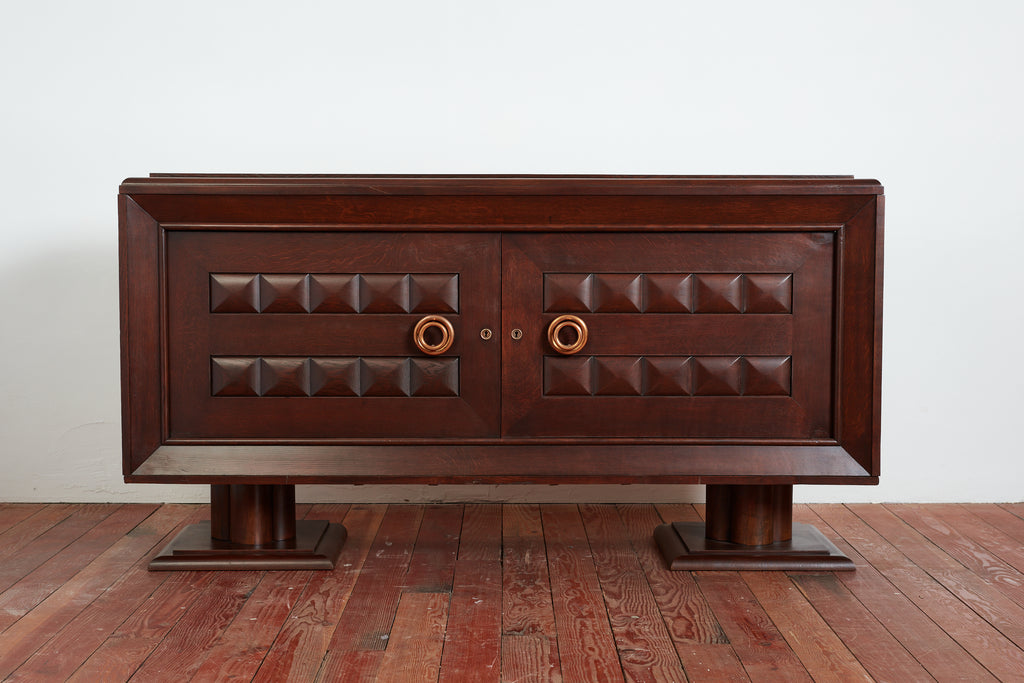 Massive Charles Dudouyt Oak Sideboard w/ brass circle handles