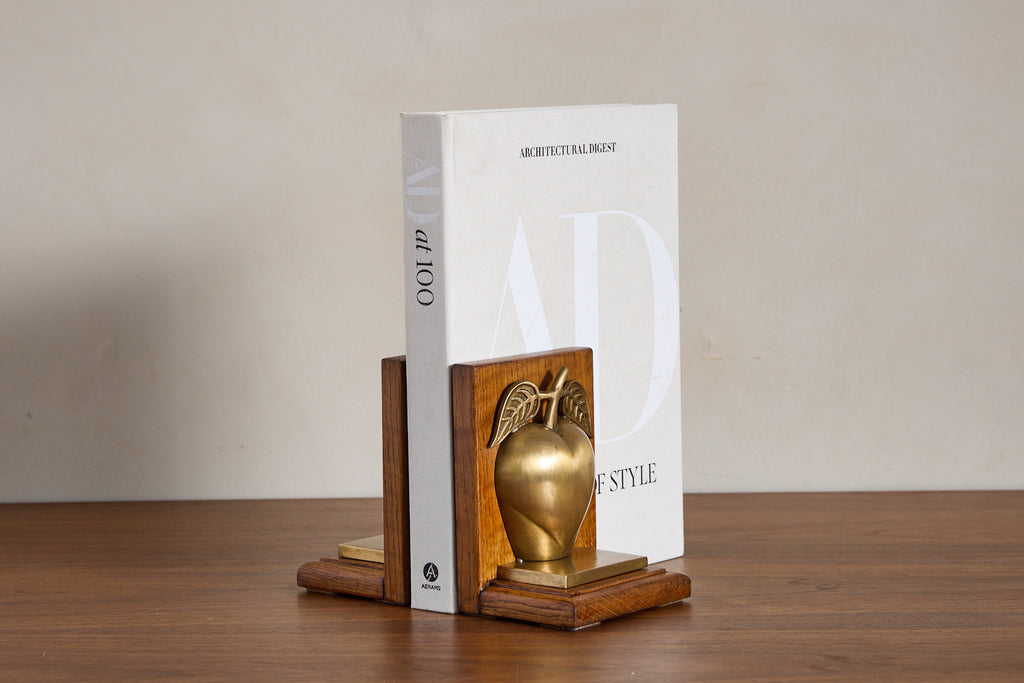 Vintage Brass Apple Bookends