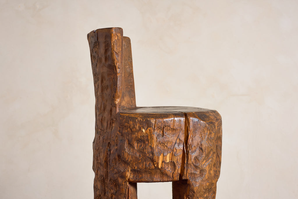 French Brutalist Carved Bar Stools - Set of 4