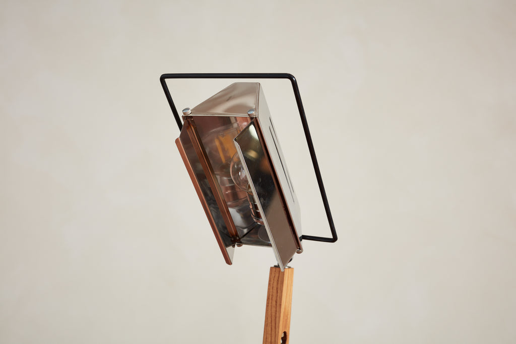 Italian Wood Floor Lamp with Travertine Base