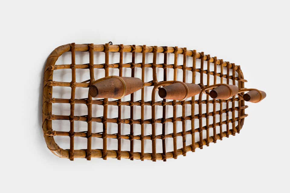 Italian Rattan Coatrack w/ 4 hooks