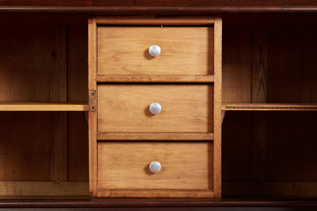 Massive Charles Dudouyt Oak Sideboard w/ brass circle handles