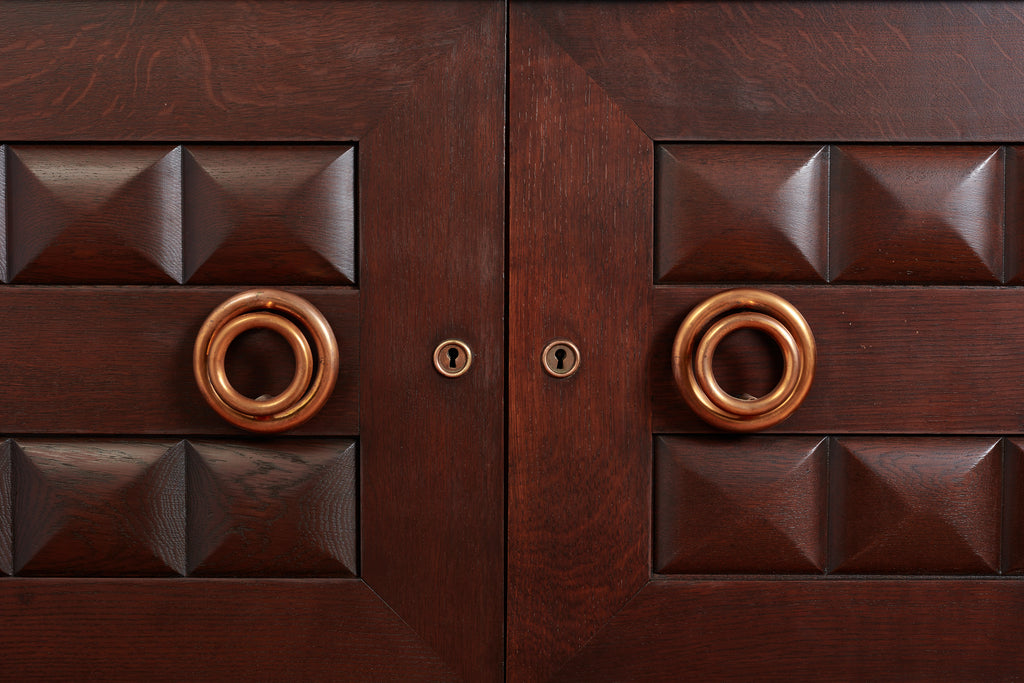 Massive Charles Dudouyt Oak Sideboard w/ brass circle handles