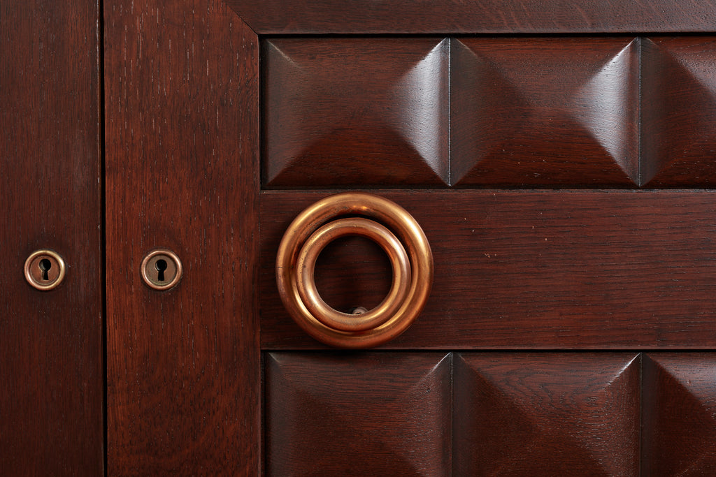 Massive Charles Dudouyt Oak Sideboard w/ brass circle handles