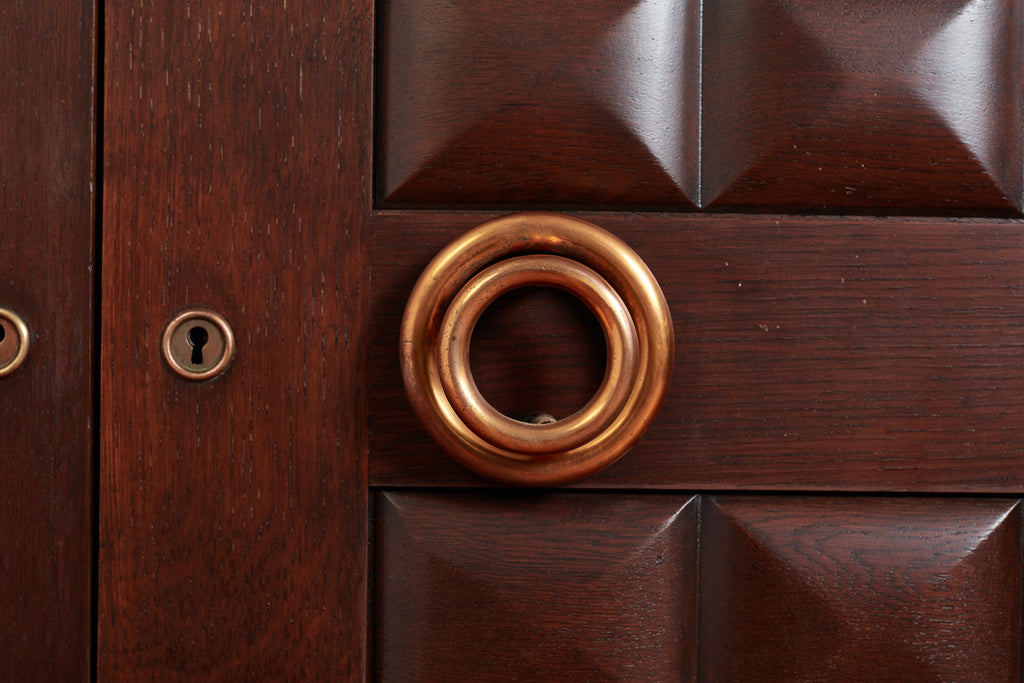 Massive Charles Dudouyt Oak Sideboard w/ brass circle handles
