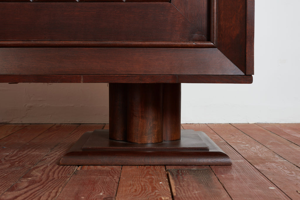Massive Charles Dudouyt Oak Sideboard w/ brass circle handles