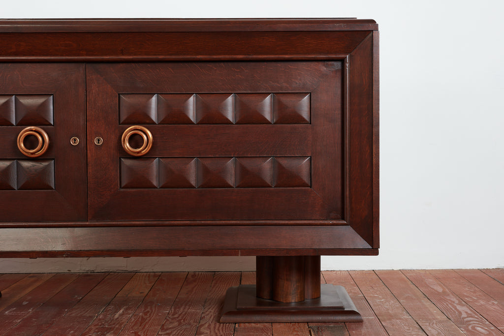 Massive Charles Dudouyt Oak Sideboard w/ brass circle handles