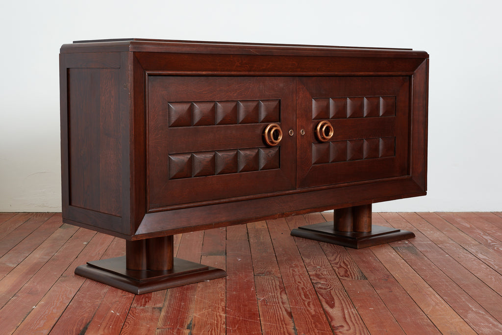 Massive Charles Dudouyt Oak Sideboard w/ brass circle handles