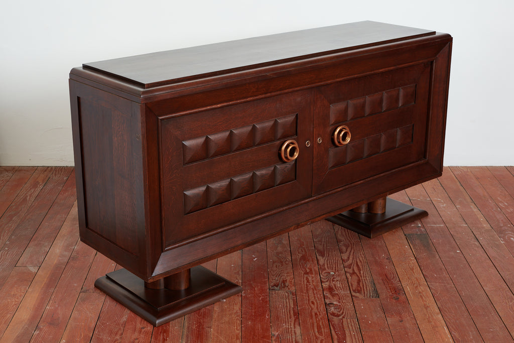 Massive Charles Dudouyt Oak Sideboard w/ brass circle handles