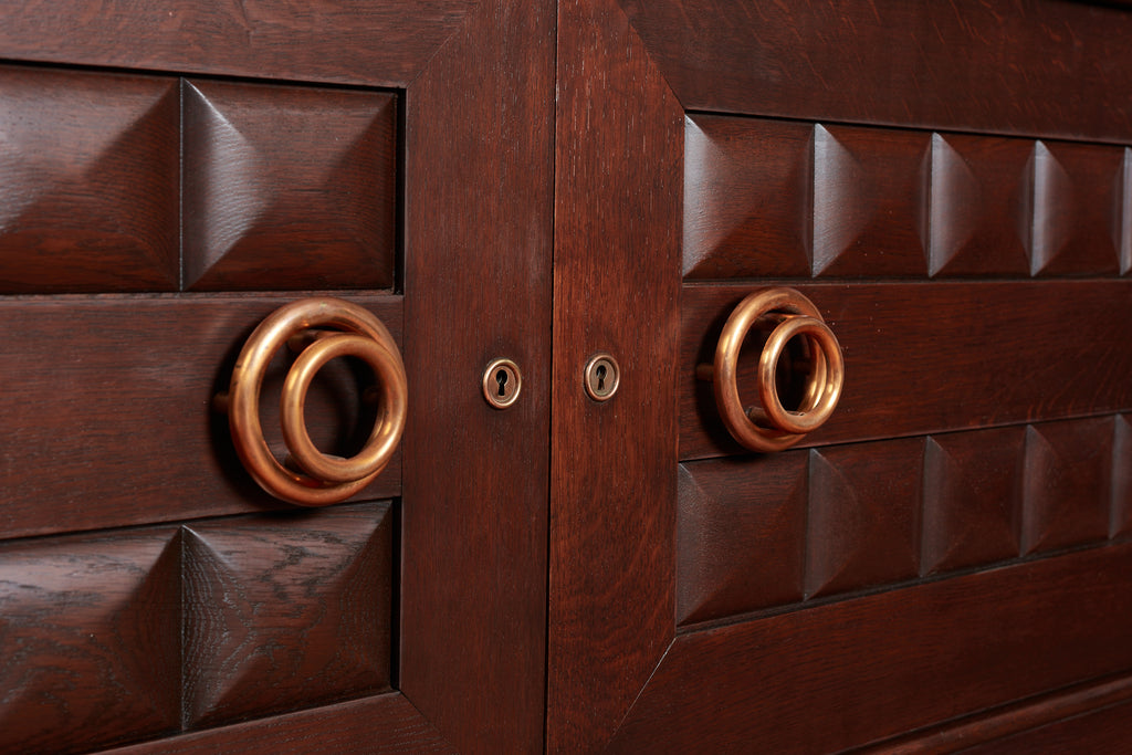 Massive Charles Dudouyt Oak Sideboard w/ brass circle handles