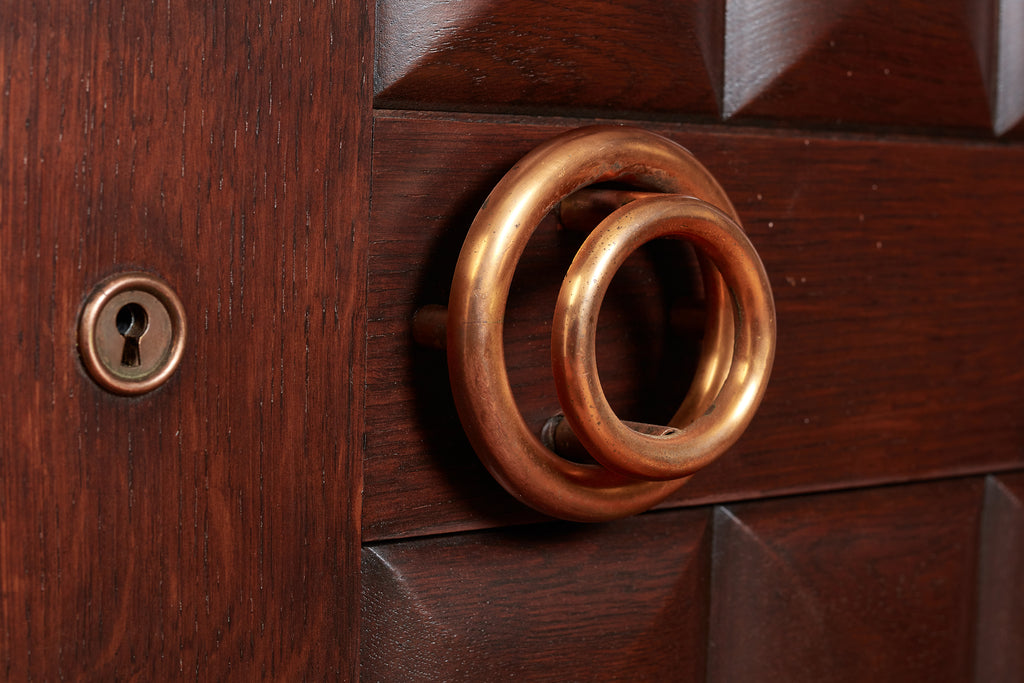 Massive Charles Dudouyt Oak Sideboard w/ brass circle handles