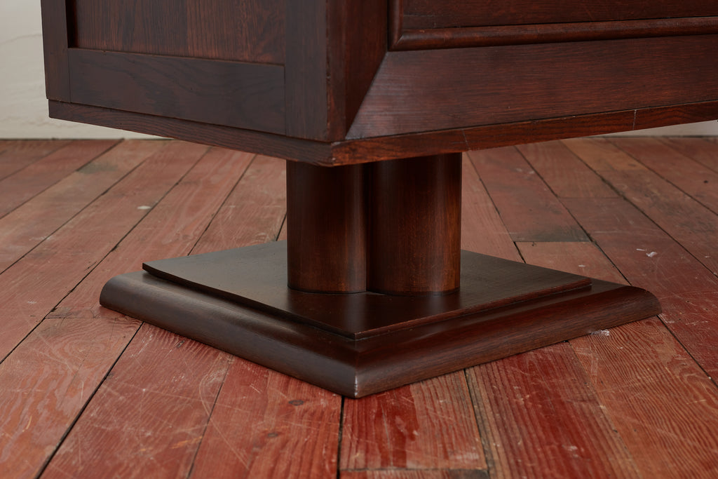 Massive Charles Dudouyt Oak Sideboard w/ brass circle handles