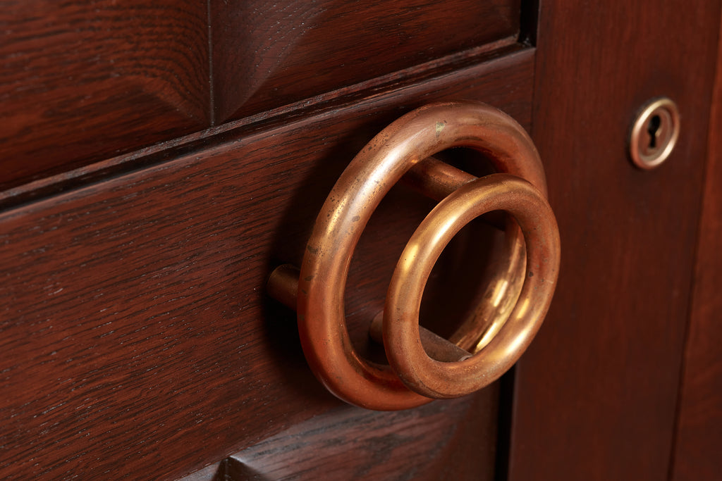 Massive Charles Dudouyt Oak Sideboard w/ brass circle handles