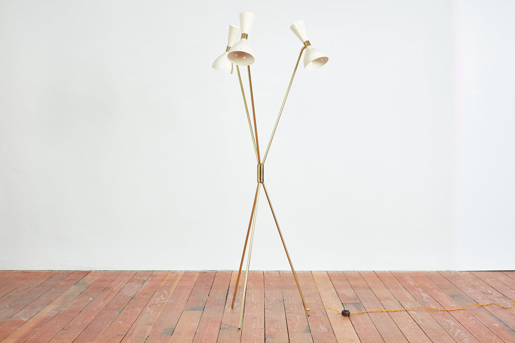 Three-Light Tripod Stilnovo Style Floor Lamp