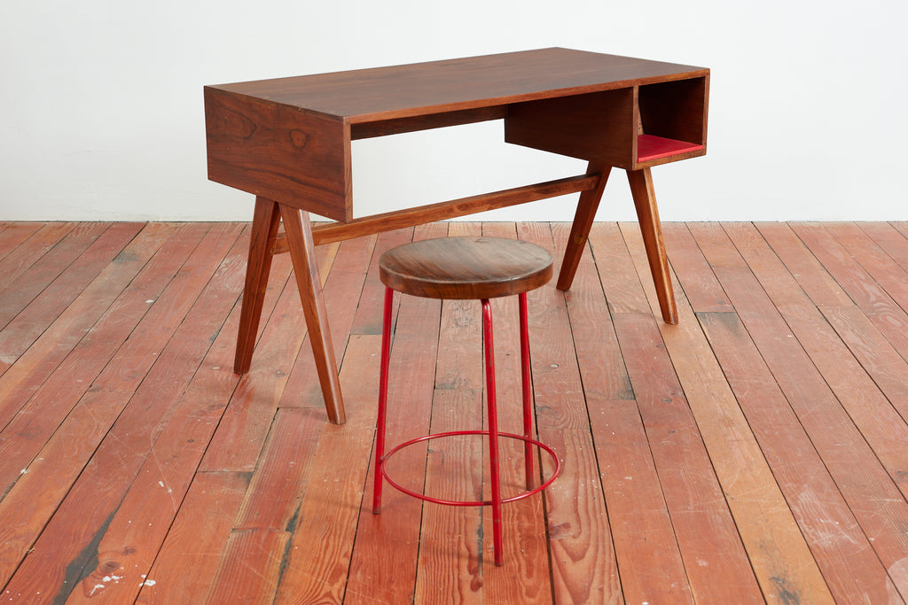 Pierre Jeanneret Desk & Stool - Orange Furniture Los Angeles