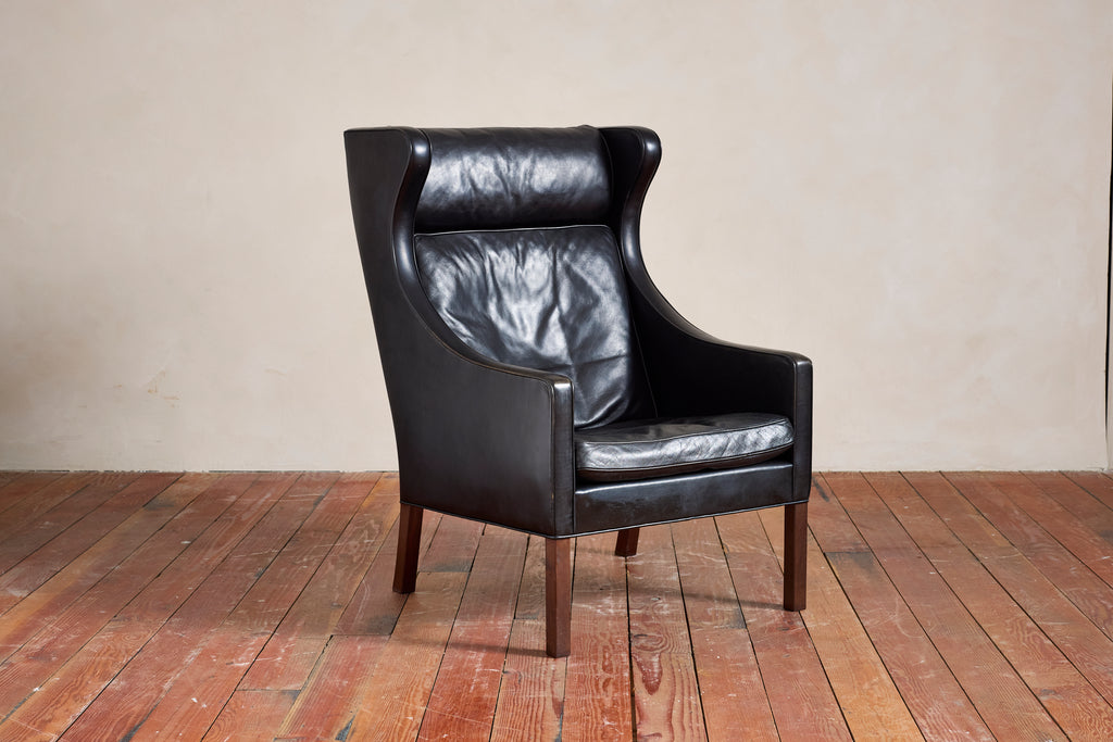 Borge Mogensen Leather Wingback Armchair with Ottoman