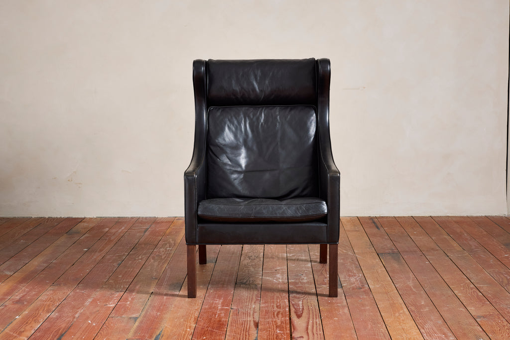 Borge Mogensen Leather Wingback Armchair with Ottoman