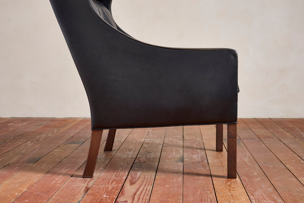 Borge Mogensen Leather Wingback Armchair with Ottoman