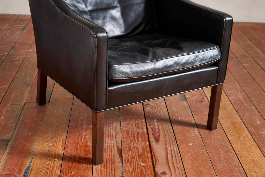 Borge Mogensen Leather Wingback Armchair with Ottoman