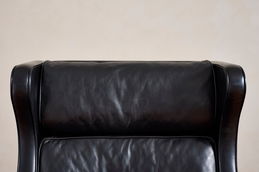 Borge Mogensen Leather Wingback Armchair with Ottoman