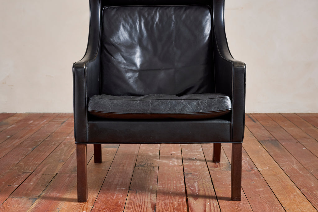 Borge Mogensen Leather Wingback Armchair with Ottoman