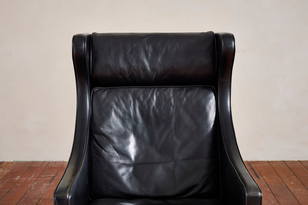 Borge Mogensen Leather Wingback Armchair with Ottoman