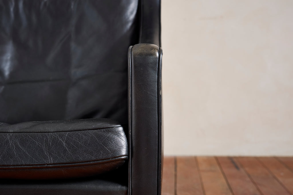 Borge Mogensen Leather Wingback Armchair with Ottoman