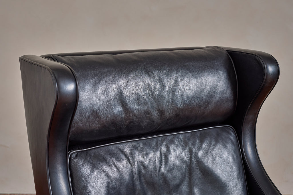 Borge Mogensen Leather Wingback Armchair with Ottoman