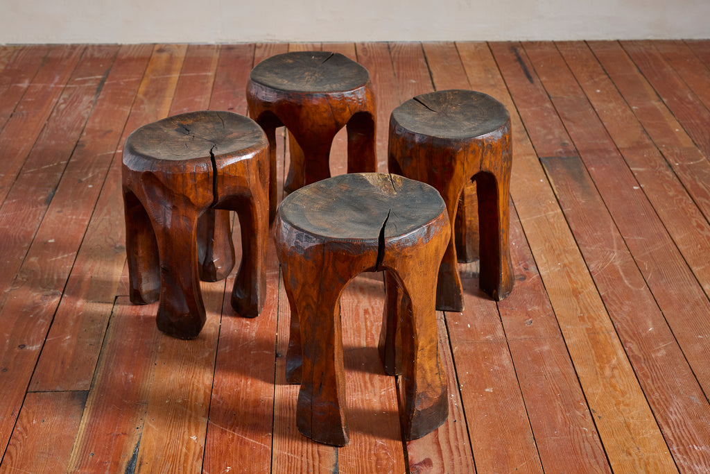 French Carved Wood Stools