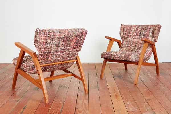 1940s French Oak Reclining Wingback Chairs