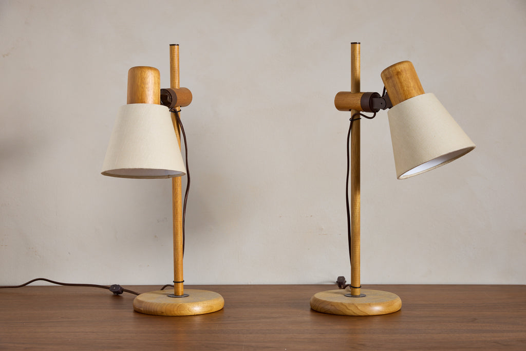 Pair of Dutch Pine Adjustable Table Lamps