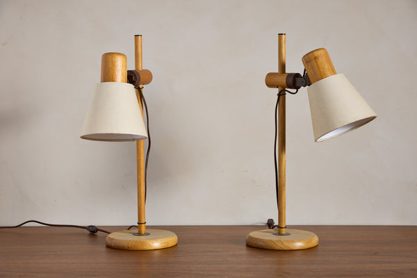Pair of Dutch Pine Adjustable Table Lamps