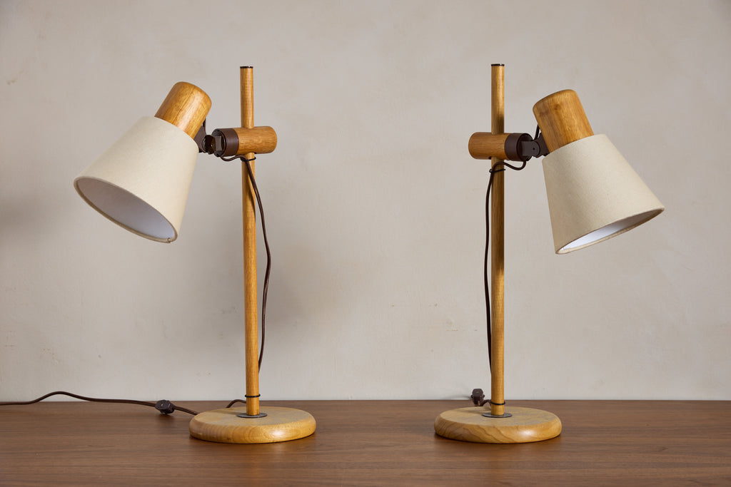 Pair of Dutch Pine Adjustable Table Lamps