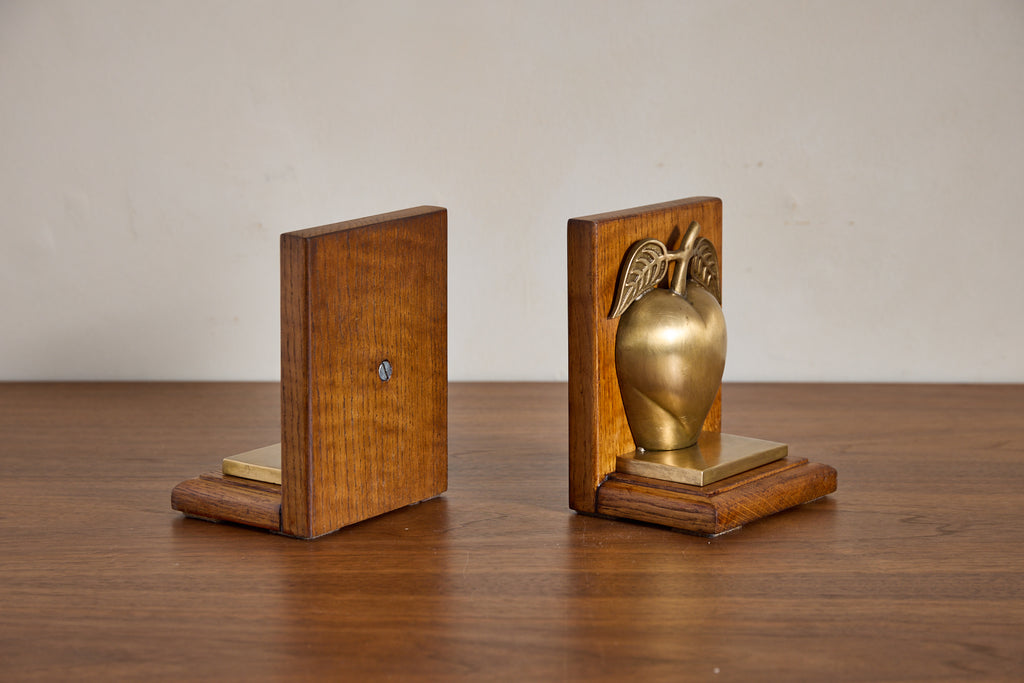 Vintage Brass Apple Bookends