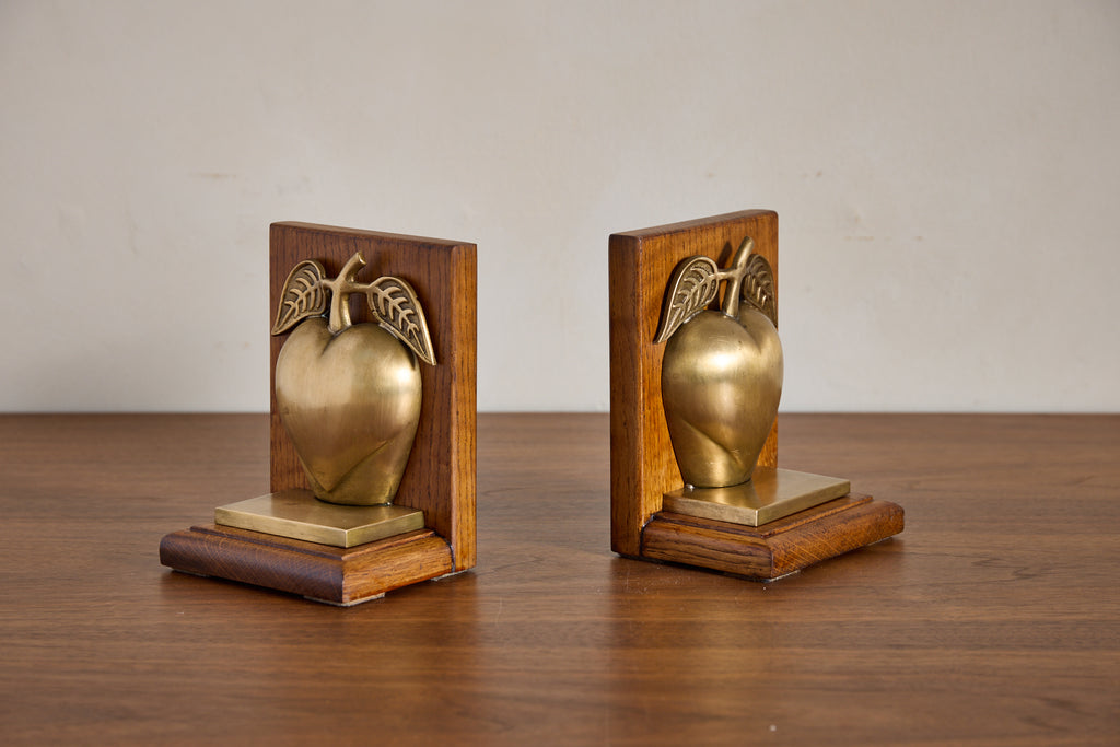 Vintage Brass Apple Bookends