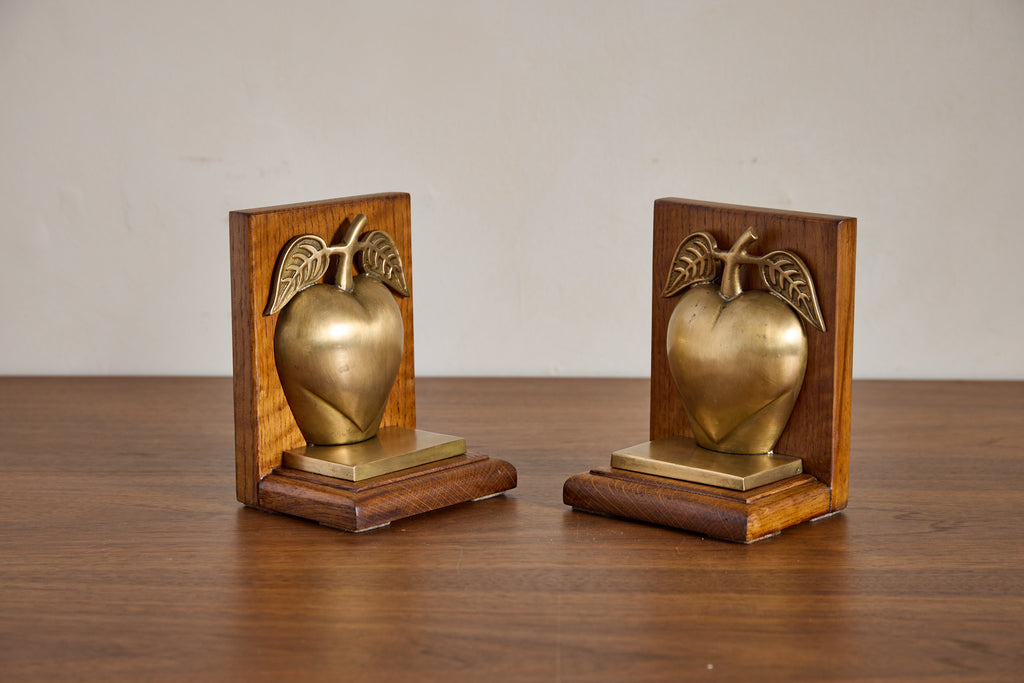 Vintage Brass Apple Bookends