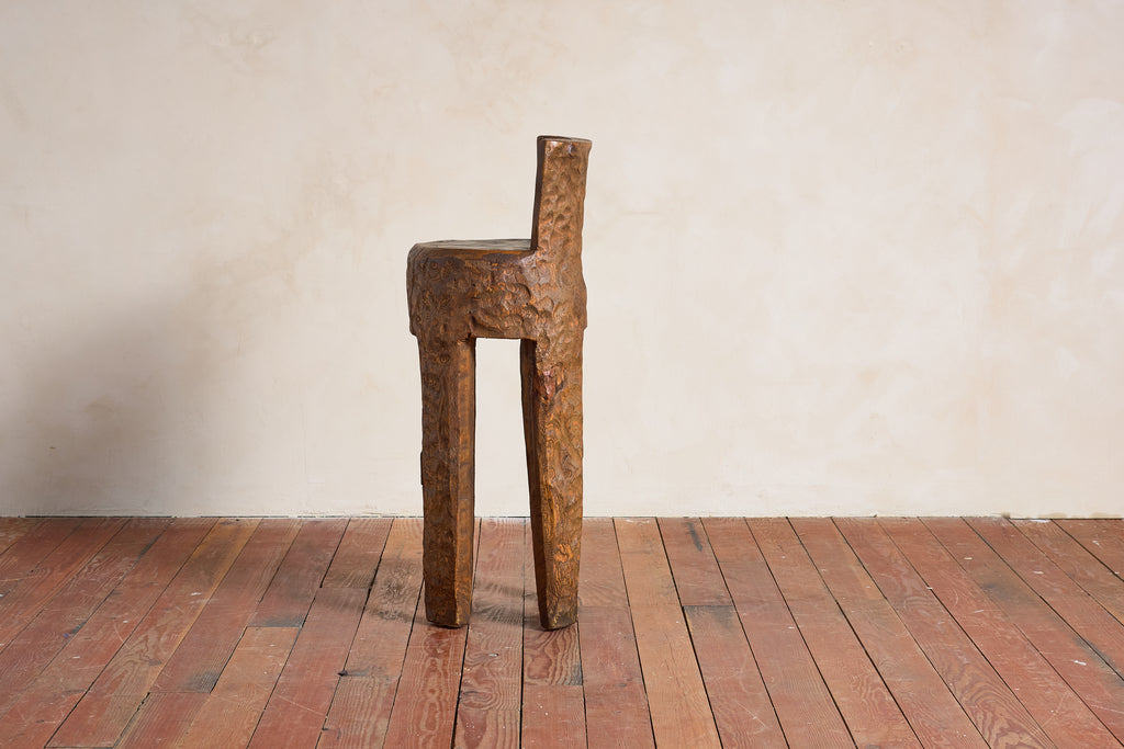 French Brutalist Carved Bar Stools - Set of 4