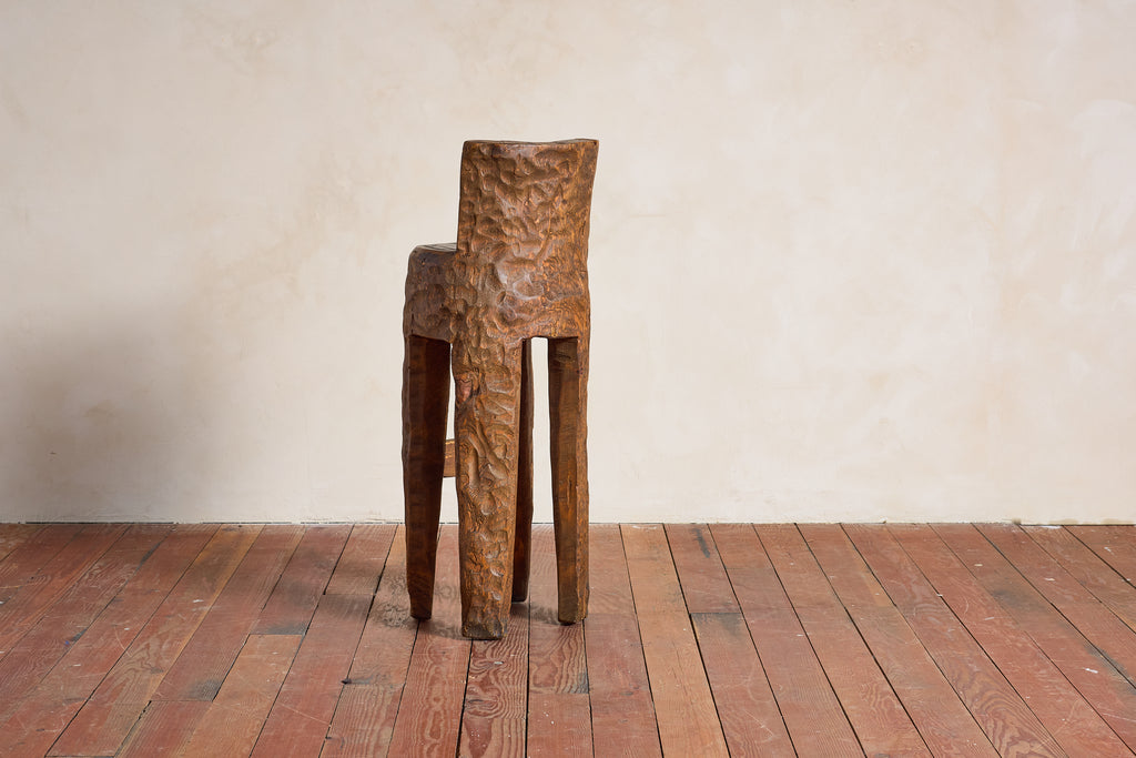 French Brutalist Carved Bar Stools - Set of 4