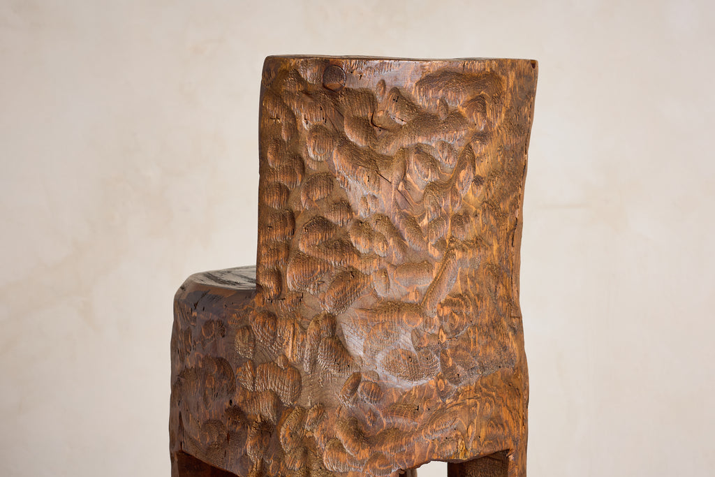 French Brutalist Carved Bar Stools - Set of 4