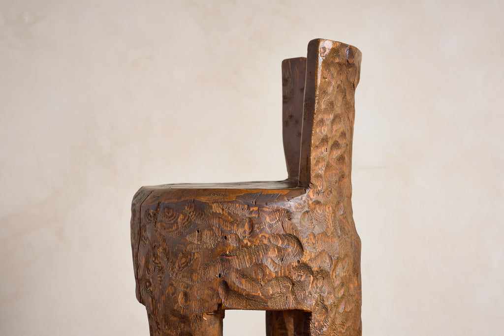 French Brutalist Carved Bar Stools - Set of 4