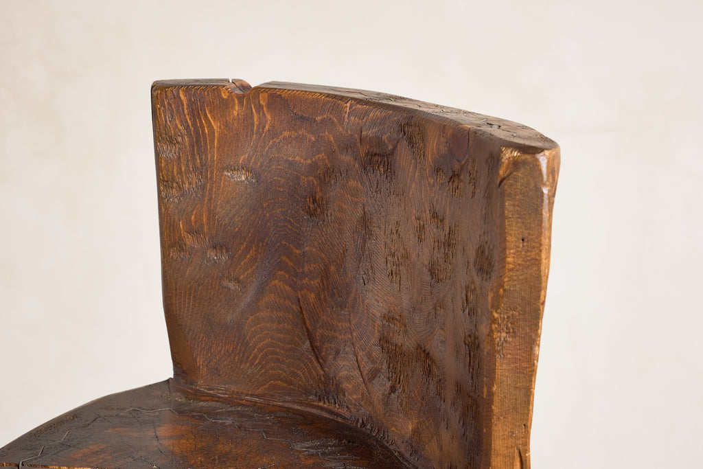 French Brutalist Carved Bar Stools - Set of 4