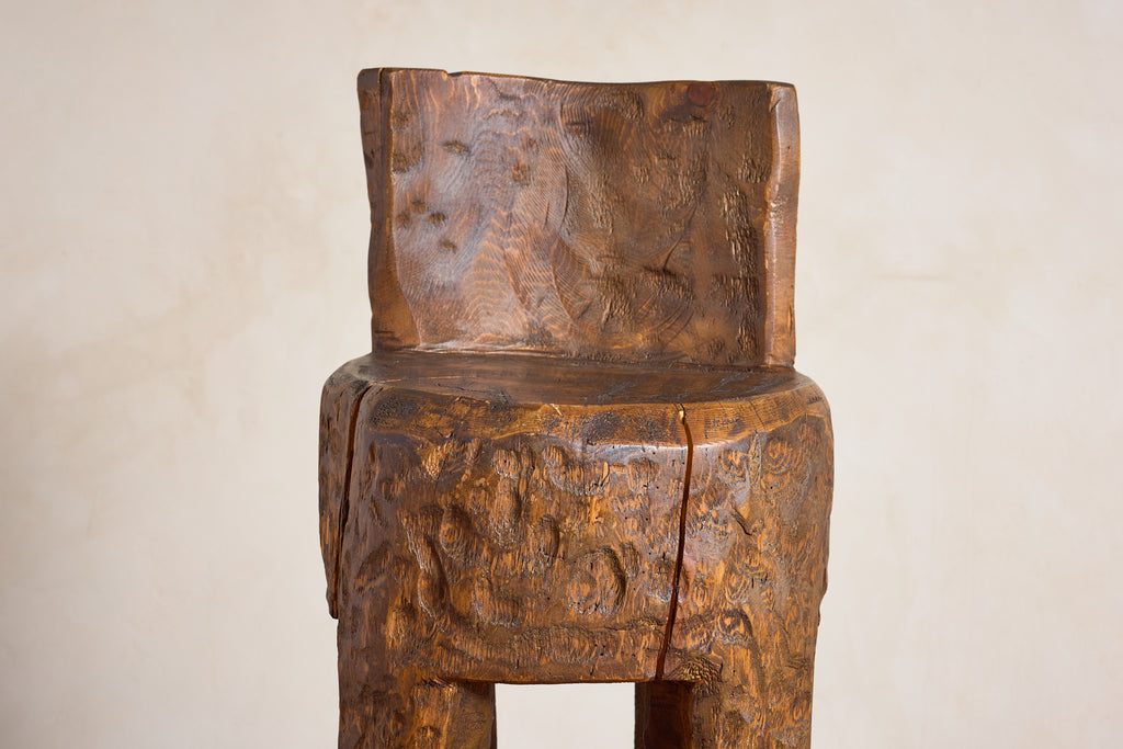 French Brutalist Carved Bar Stools - Set of 4