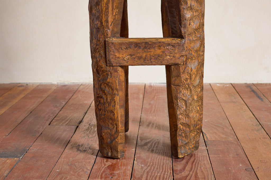 French Brutalist Carved Bar Stools - Set of 4