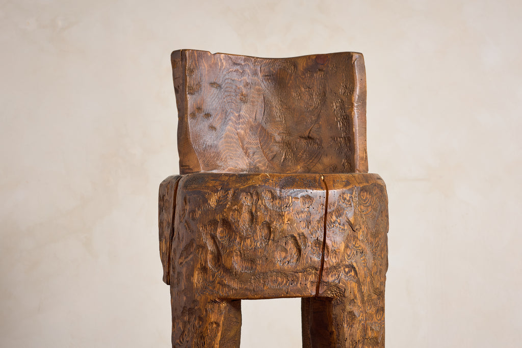 French Brutalist Carved Bar Stools - Set of 4