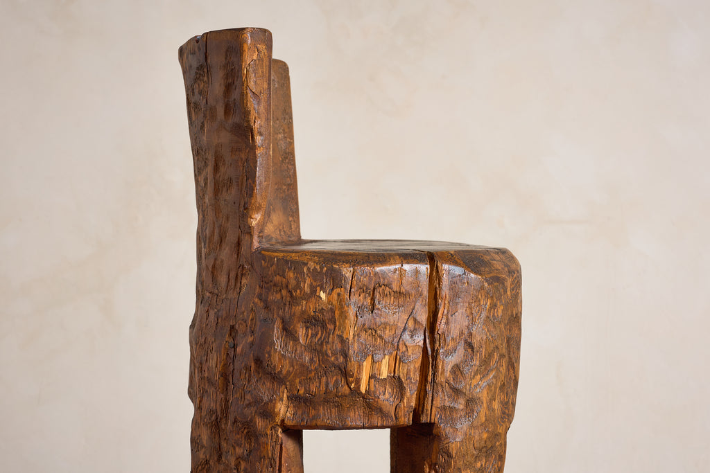 French Brutalist Carved Bar Stools - Set of 4