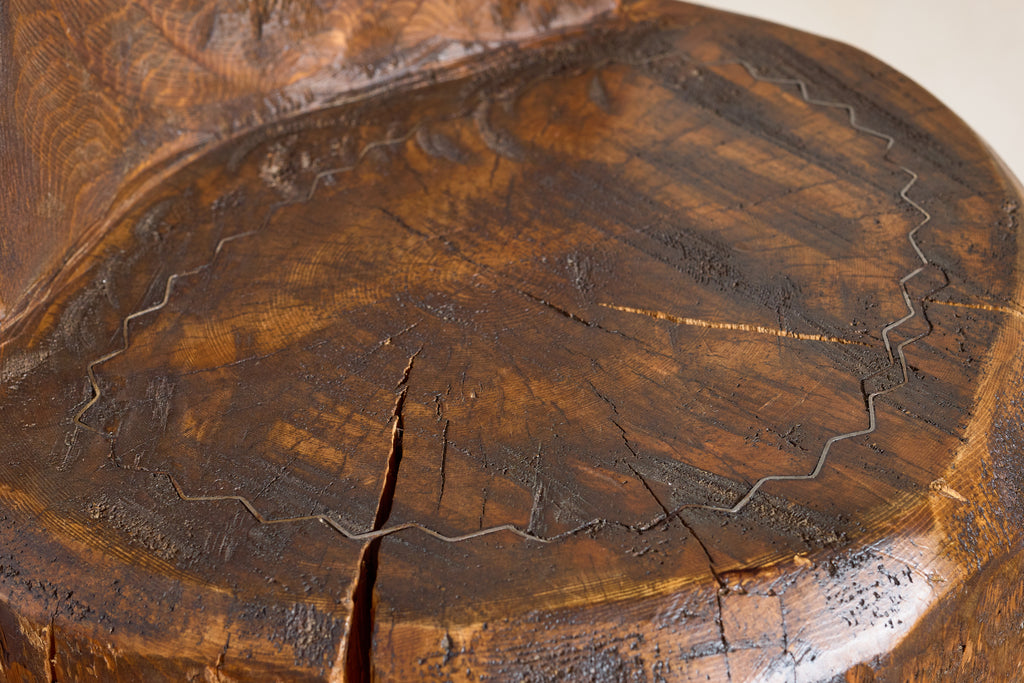 French Brutalist Carved Bar Stools - Set of 4