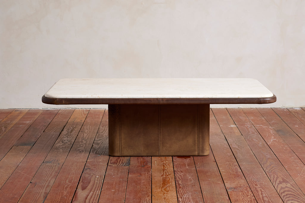 De Sede Leather and Travertine Coffee Table