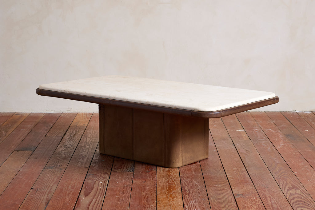 De Sede Leather and Travertine Coffee Table