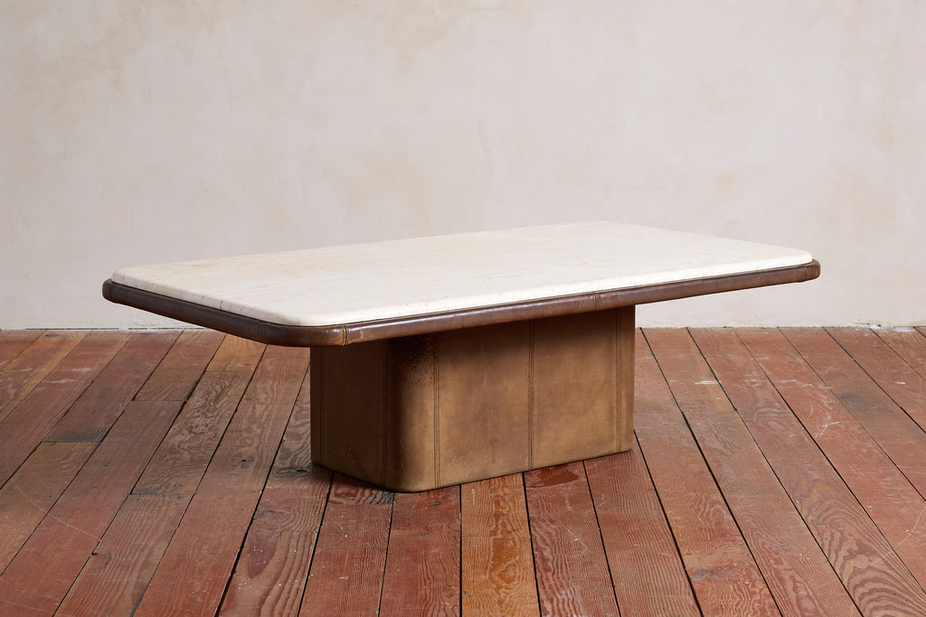 De Sede Leather and Travertine Coffee Table